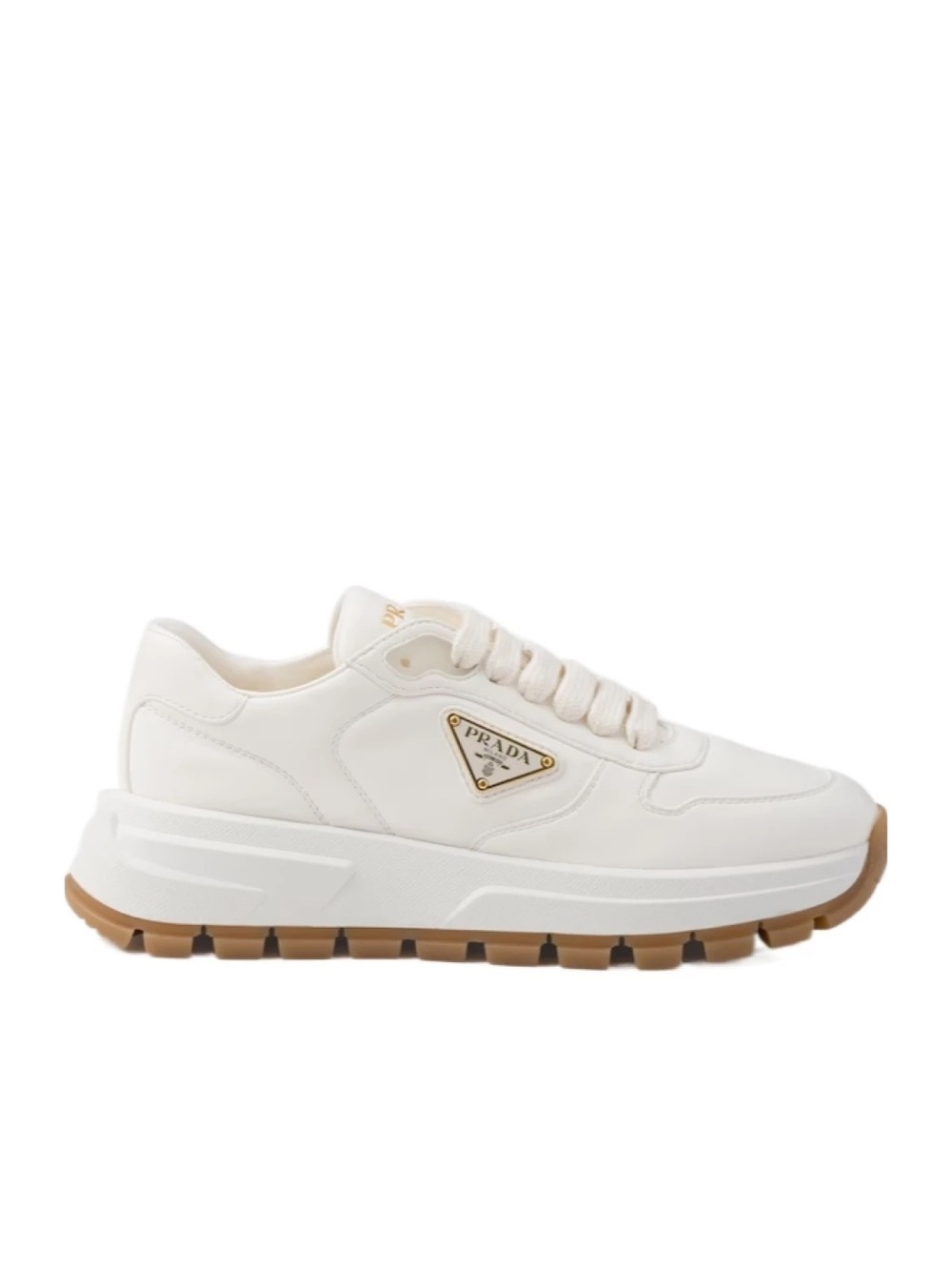 Prada Cream Leather-Trim Sneakers with Gum-Tone Sole - Picture 2 of 2